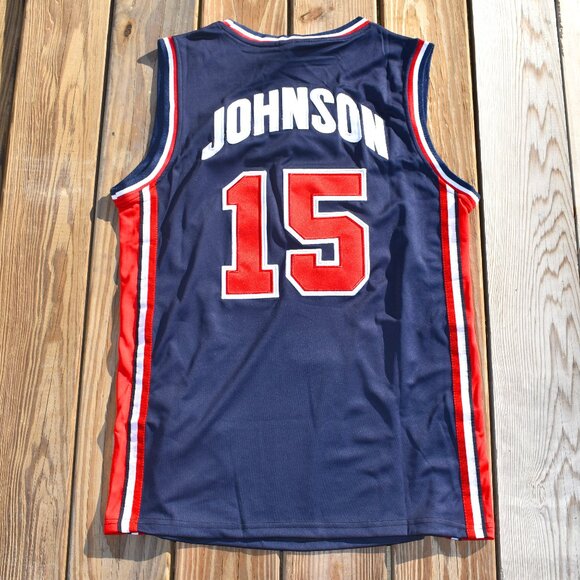 New! Magic Johnson USA Team Olympics Blue Basketball Jersey Adult Men's Sizes - Picture 1 of 2